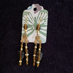 Elegant Gold and Brown Dangle Earrings